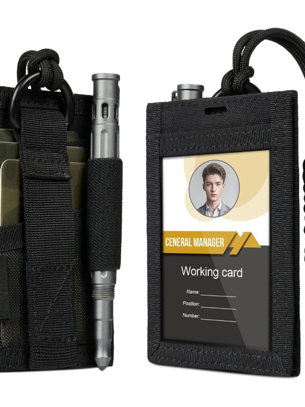 Tactical ID Card Holder Hook & Loop Patch Badge Holder Neck Lanyard Key Ring and